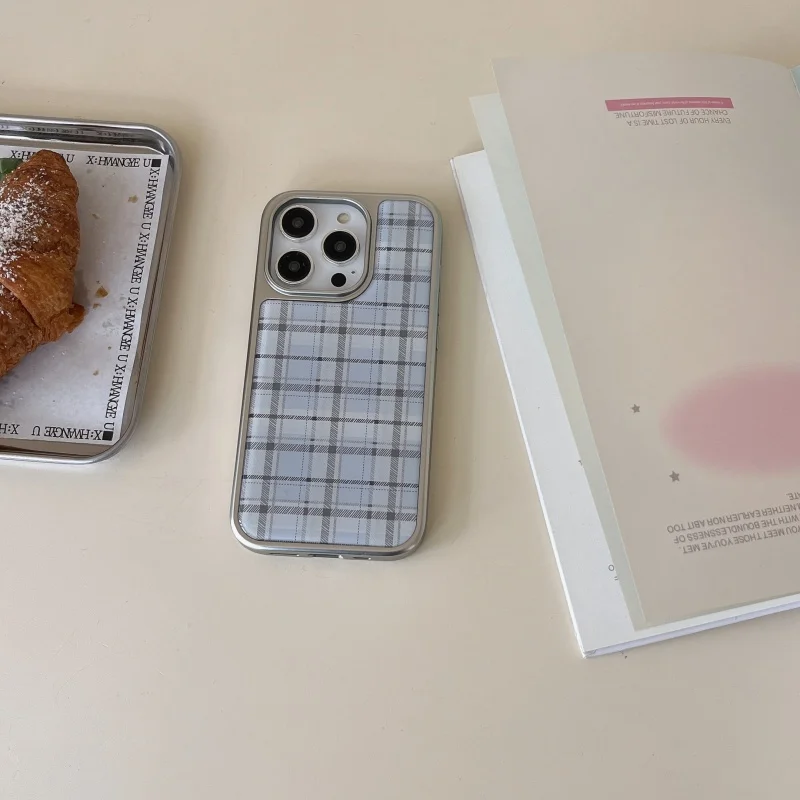 Phone Cases Korean - Koreanische Ins Epoxy Blau Plaid Muster