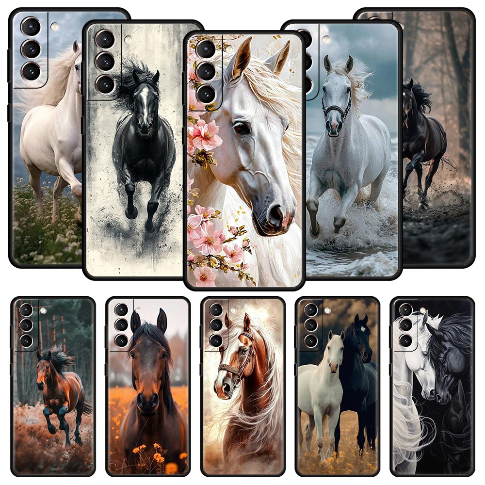 Phone Cases Horse - Schwarz-weiße Pferde galoppiert Handyhülle für Samsung