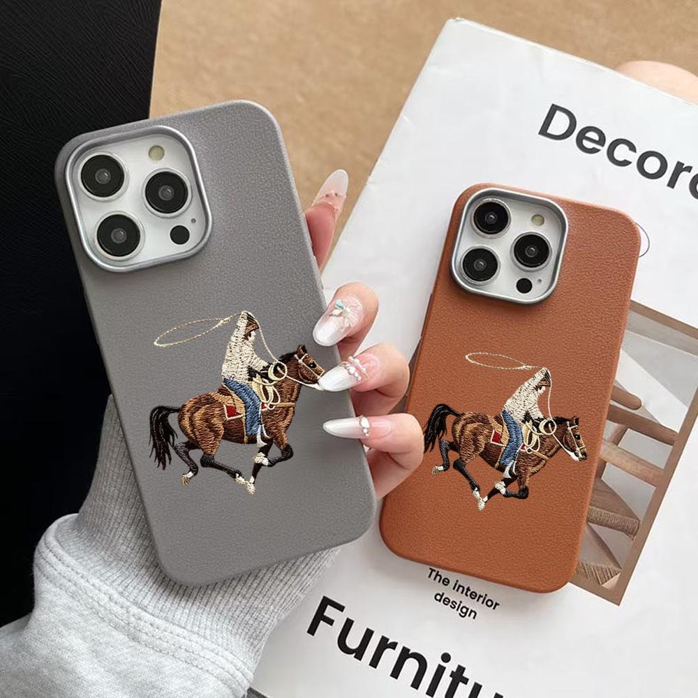 Phone Cases Horse - Retro Cowboy Reitpferd Muster Lychee Soft-Handyhülle